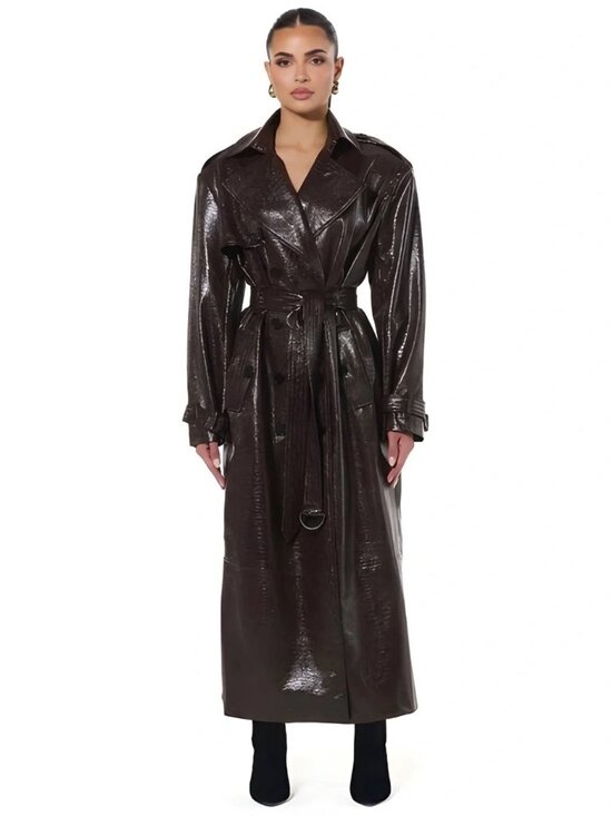 naked wardrobe Jackets & Blazers - NWT naked wardrobe Chocolate Crocodile Vegan Leather Trench Coat with Tag Size S